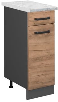 Vicco Schubladenschrank R-Line, Schubladenschrank für die Küche, Goldkraft Eiche, 30 cm AP Marmor