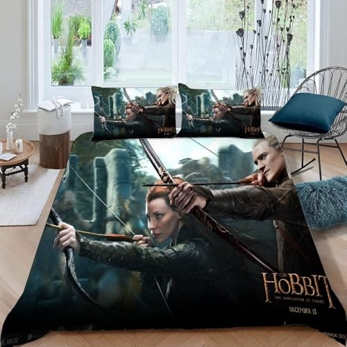 LORDOS Housse de Couette Seigneur des Anneaux 90x190 cm 1 Personne 3D Parure de lit avec Fermeture Éclair Garcon Fille Microfibre Ensemble de Literie 3 Pièces avec 2 Taies d'oreiller 50x75
