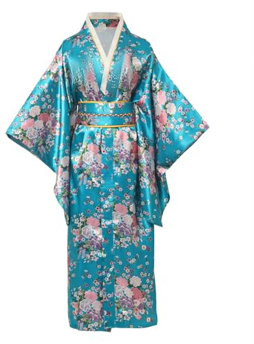 BPURB Bata kimono tradicional japonesa para mujer, vestido de geisha yukata, bata de baño de satén con flores