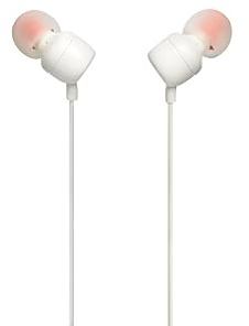 JBL Tune 110 - Wired in-Ear Headphones Pure Bass Sound, 1-Button Remote, Microphone and Tangle-Free Flat Cable (White)