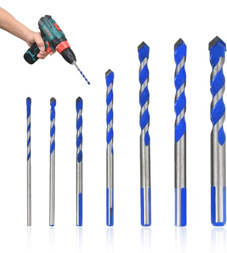 7 Pcs Concrete Drill Bit and Masonry Drill-Bits Set for 3mm 4mm 5mm 6mm 8mm 10mm 12mm Masonry-Drill-Bit,Shockproof Hammer for Glass,Brick,Plastic,Carbide,Cement,Porcelain,Not to be broken