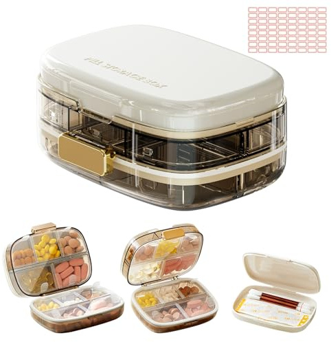 Pilulier Semainier 10 Compartiments, Pilulier Journalier Grande Capacité avec 10 Boîtes à Pilules Détachables, Organisateur de Médicaments Compact pour Vitamines, Suppléments-Anti-odeur et Étanche