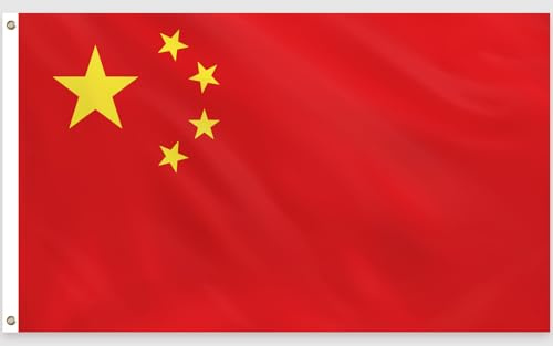 PartyYaa Drapeau de la Chine, 150 x 90 cm, drapeau de la République populaire de Chine à impression unilatérale avec 2 œillets en laiton, imperméable, pour fêtes nationales, nouvel an chinois, rues