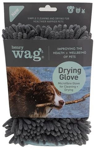 Henry Wag Pet Drying Glove - Soft & Highly Absorbent Microfibre, Muddy Pet Accessories, Quick Drying - Designed for Dogs - (25cm x 16cm x 2cm)