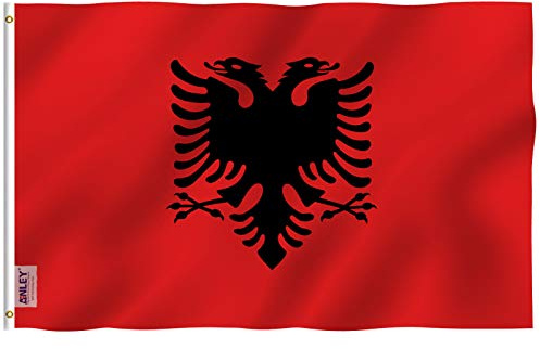 Anley Fly Breeze 3x5 Fuß Albania Flagge - Lebendige Farbe und UV-beständig - Canvas Header und doppelt genäht - Albanische Nationalflaggen Polyester mit Messingösen 3 x 5 Ft