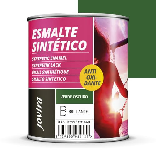 JOVIRA PINTURAS Esmalte Sintético Antioxidante. Esmalte directo sobre oxido. Para la protección y decoración de superficies de madera, hierro y acero. Brillante (750 Mililitros, Verde Oscuro)