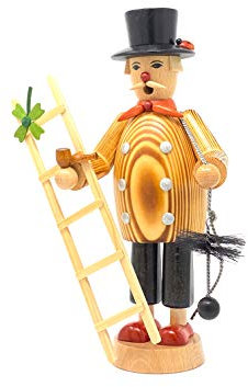 Drechslerei Friedbert Uhlig, Räuchermännchen Nr. 013, Schornsteinfeger, gebrannt, 25 cm hoch, aus regionalem Holz gedrechselt, echte Handarbeit aus dem Erzgebirge, Weihnachten, Holzkunst, Echtholz