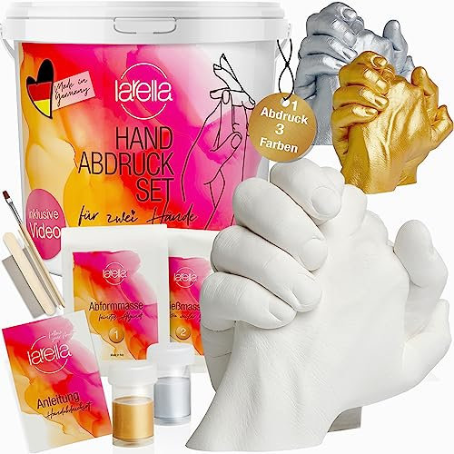 Larella Made in Germany 3D Handabdruck-Set für Paare Geschenke - mit 1 FARBE - Gipsabdruck-Set Hände Paar - Jahrestag Geschenk für Sie und Ihn - Gips Handabdruck Set