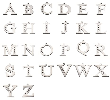 Craftdady 26 Stück 304 Edelstahl A-Z Alphabet Charms Kursive Buchstaben Initiale Dangle Anhänger mit Strass Loch für DIY Schmuck Halskette Herstellung, 1,2 mm Loch