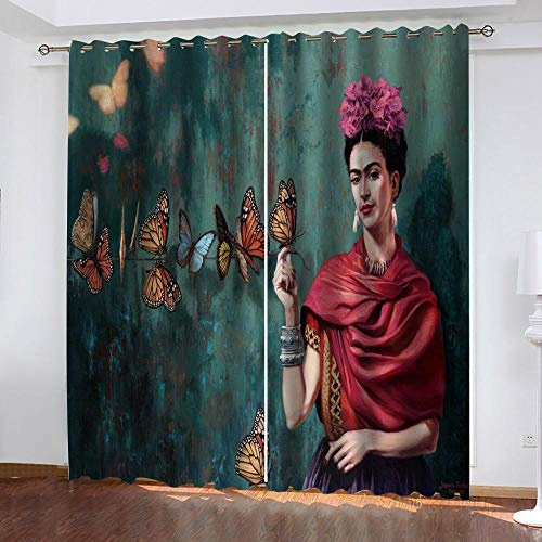 WXYGJYG Vorhang Frida Kahlo Frau Verdunkelungsvorhang Lichtundurchlässige Vorhang mit Ösen für Schlafzimmer Geräuschreduzierung Energie sparen, 2er Set 140x250 cm