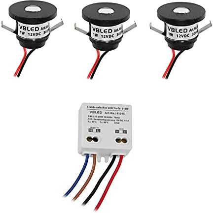 VBLED® 3er-Set 1W VBLED LED Mini EinbauspotALDYNE schwarz - 12VDC - IP44-3000K 60Lumen…