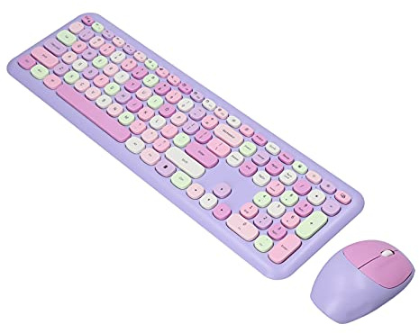 Dilwe Combo De Teclado Y Mouse Inalámbrico, Juego De Teclado Y Mouse Inalámbricos 2.4G para Ratones Y Teclados Inalámbricos Compactos Retro, para PC/Computadora Portátil(Púrpura)
