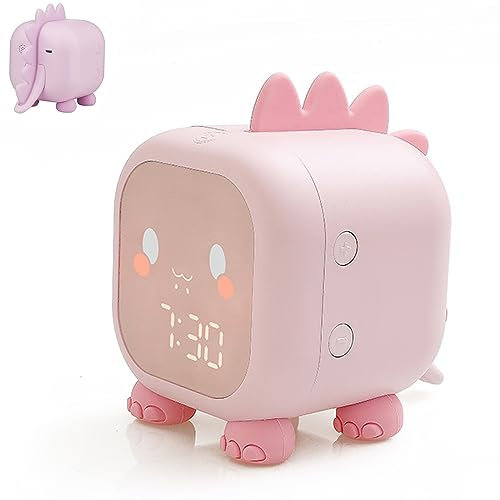 Sveglia da Comodino Dinosauro per Bambini Con Luce Notturna, Timer, Snooze, Temperatura, Allenatore Sonno - Ideale per Cameretta Ragazzi e Ragazze (Rosa)