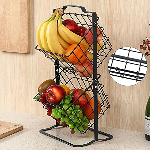 Kangten Cesta de hierro con 2 estantes para frutas, verduras y aperitivos