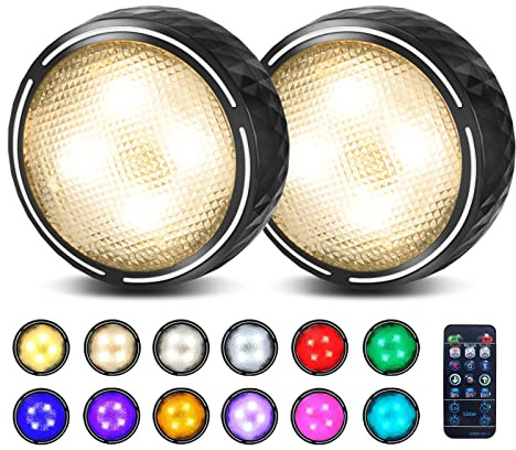 Schrankbeleuchtung Unterbauleuchte Küche ohne Kabel (16 Farben, Timer, und Memoryfunktion) dimmbare mit Tap Control und Fernbedienung - LED Beleuchtung mit Klebepads (2er Pack Schwarz)