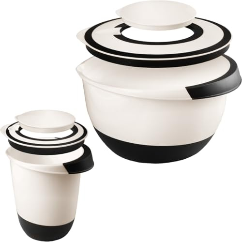 Set of 2 mixing bowls, 5 L + 1.5 L with lid, stop base, non-slip, made of plastic, dishwasher-safe, dough baking bowl (set of 1.5 L + 5 L (2 pieces)
