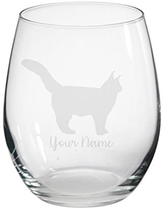 Personalised Maine Coon Cat Engraved Stemless Tumbler Glass, Gift for Women, Gift for Men, Cat Gift
