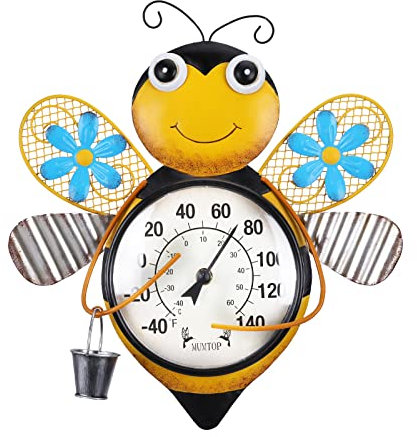 MUMTOP Indoor Outdoor Thermometer, Bees Large Number Wall Mounted Thermometer for Patio, Yard, Garden