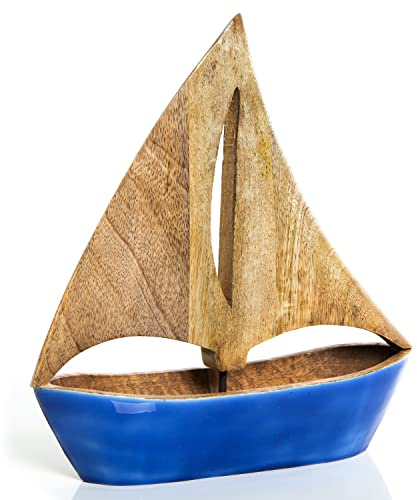 Segelboot-Figur zum Hinstellen: Dekofigur Boot, Holz-Deko Sommer, Meer, Strand & Urlaub, Maritime Dekoration Bad & Wohnzimmer, Maritimdeko Schiff Innen, Baddeko Mediterran, Tischdeko, 8 x 25 x 3 cm