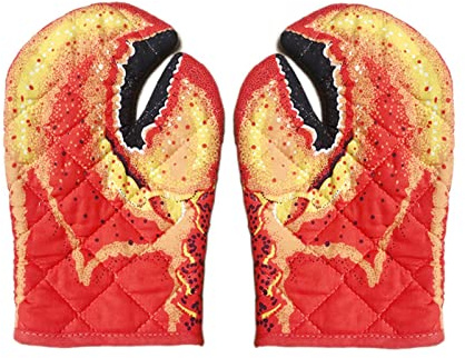 Oven Gloves Heat Resistant Cooking Gloves Cotton Cooking Mittens 3D Cute Cartoon Crab Claw Fish Potholder Mitts Microwave Backer Kitchen Tools Hand Cover for Mum Baking Cooking BBQ Grilling