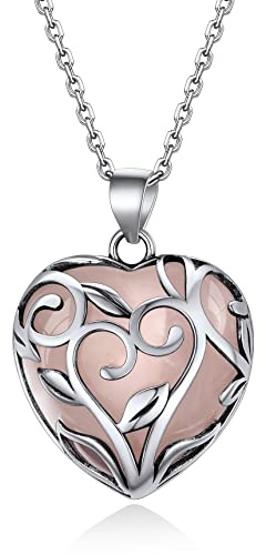 Bestyle Celtic Flower Knot Wrap Heart Nature Rose Quartz Necklace, October Birthstone Celtic Heart Pendant for Women, Gift for Mother, Grandma, Wife, Her