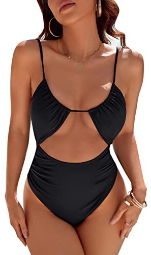 Blooming Jelly Womens One Piece Swimsuit Tummy Control Bathing Suit 2026 Sexy Slimming Flattering Cute Cheeky High Cut Out Ladies Swimwear (Large, Black)