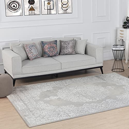 Livabliss Agadir Vintage groß - Wohnzimmer 120x170 cm, Esszimmer, Schlafzimmer, Boho Kurzflor, pflegeleicht in Hellbeige