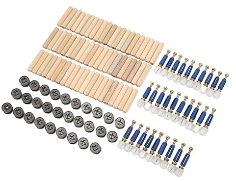 Set di Connettori 3 in 1, Attacco per Ruota Eccentrica di Dimensioni Standard con Perni in Legno per il Montaggio di Pannelli di Mobili (Ruota eccentrica da 15 mm)