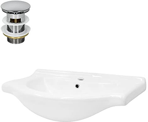 ML-Design Lavabo in Ceramica Bianca Lucida 77 x 21,5 x 51,5 cm Lavandino da Incasso Moderno Bacinella Lavamani per Bagno Lavello con Set di Scarico Standard Cromato