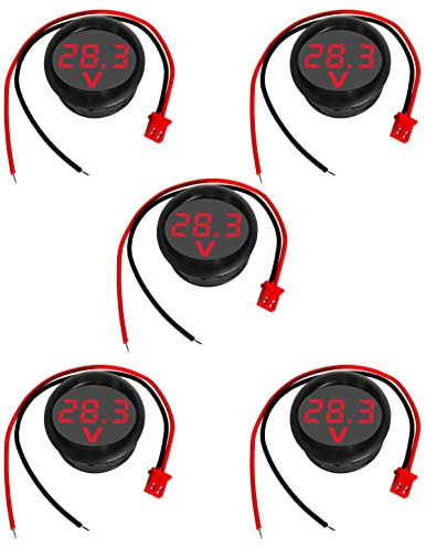 GTIWUNG 5 Stücke Digital Voltmeter DC 4-100V, Drähte Spannungsmesser 3-Digit LED Anzeige, Spannungsanzeige für Auto/Motorrad/LKW/Boot (Rot)