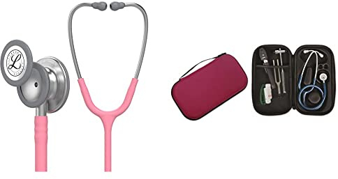3M Littmann Stéthoscope de Surveillance Classic III, Tubulure Rose Nacré, 69 cm, 5633 + GIMA ÉTUI CLASSIC pour stéthoscope - Bordeaux.