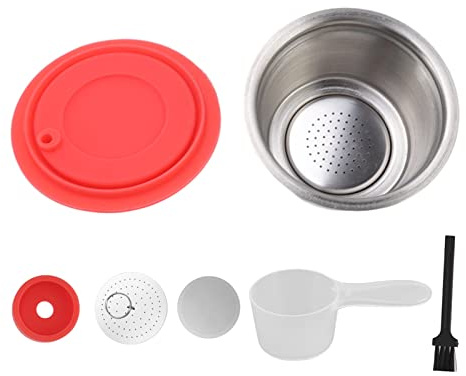 Reusable Coffee Pods , Stainless Steel Refill Coffee Capsules Reusable Coffee Filter Cup Set with Powder Cover for Dolce Gusto(红色)