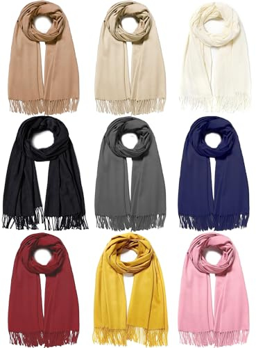 Beieverluck 9 Stück Kaschmir-Schal für Damen, Pashmina-Schals und Wraps, Winter, dick, warm, Strickschal für Abendkleid, Hochzeit, 9 Farben, Weinrot / Schwarz, Large