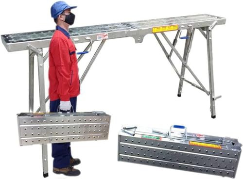 Arbeitsplattform, Klappleiter Faltbar Hocker Leiter Trittbank Gerüst Klapp Tritthocker Arbeitsplattform Alu Trittbank,Anti-Rutsch Design, Für Deckendekoration, Reinigung, BAU-Metallic||140x25cm