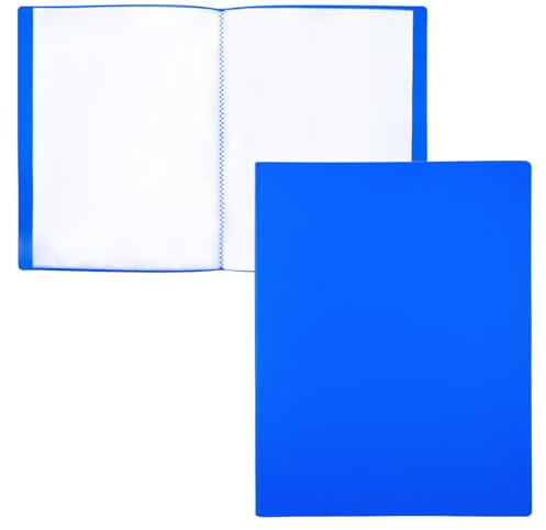 RAYLU PAPER - Cartella con buste trasparenti formato A4, realizzata in polipropilene 100% biodegradabile, 60 buste trasparenti per documenti a casa e in ufficio (A4, 60 custodie, blu)
