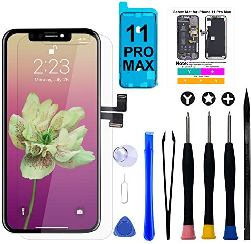 Brinonac for iPhone 11 Pro Max Screen Replacement Kit, 6.5 Full HD Retina LCD Display COF Touch Screen Digitizer Assembly Set with Repair Tools, Waterproof Adhesive, Tempered Glass