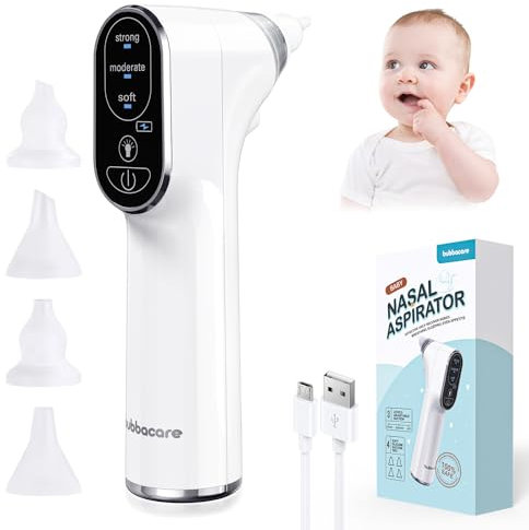 Nasensauger Baby, Elektrischer Nasensauger für Babys und Ohrenschmalz-Entferner mit 4 wiederverwendbaren Silikondüsen, Anti-Rückfluss Baby Nasensauger für Neugeborene, Kleinkinder, Säuglinge