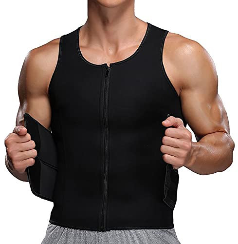 NIULI Neopren-bastuväst med magbälte för män, fitness-korsett, svettbälte, fitnessbälte, magbälte, neopren-bastubälte, herr-magbälte, Svart, M