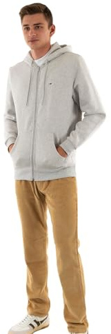 Tommy Jeans herr TJM REG S FLAG ZIP THRU DM0DM20743PJ4003 dragkedja genom huvtröja, grå (silvergrå ljung), M, Grå (silvergrå ljung), M