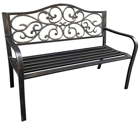 BDW - Irga - Gartenbank - Metall und Gusseisen - Sitzbank mit Lehne - Balkonbank, Sitzbank Outdoor - Braun