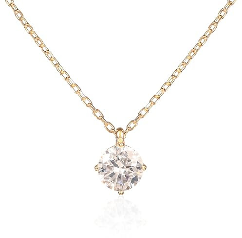 namana Zierliche Gold-Anhänger-Halskette für Frauen und Mädchen, einfache Solitär-Halsketten für Frauen aus 925er Sterling Silber mit einem Zirconia-Stein, Goldkette Damen aus 925 Silber