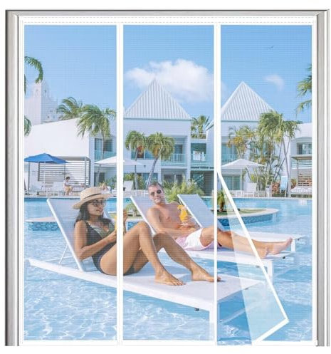 Magnetische Fliegengittertür für Tür250x220cm, Schiebetür, Eingangstür, Schwingtür, Rolltür, Wohnwagen, Balkon, Wohnmobil Weiß