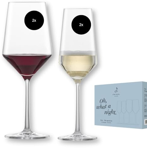 Zwiesel Glas Wein- & Champagner Set Pure (4 Stk) | 2x Champagnergläser (297 ml) und 2x Rotweingläser (540 ml), spülmaschinenfeste Tritan®-Kristallgläser, Made in Germany