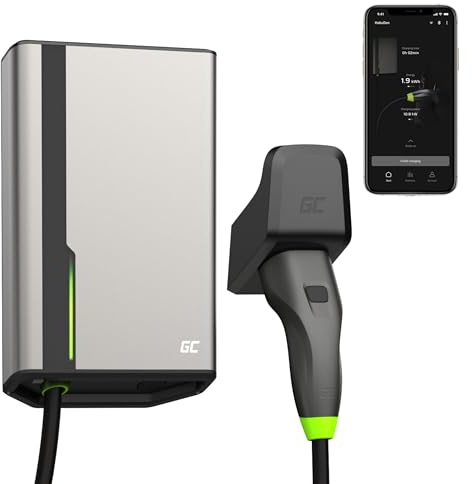 Green Cell GC Habuden väggbox 22 kW, 32 A, 7,5 m, typ 2, laddningskabel, intelligent EV laddningsstation med GC-app, Bluetooth, WiFi, kompatibel med alla elbilar, hem, laddning med 22 kW/11 kW/7,2
