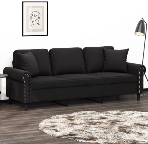Hommdiy Sofa, Couch mit Zierkissen, Liegesofa für Wohnzimmer, Polstersofa Sessel Relaxsofa Loungesofa Relaxcouch,Samt Sofa,Schwarz,180 cm