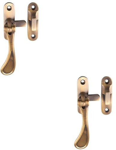 2 Pack - Spoon End Reversible Casement Window Fastener Handle 103mm Length Antique Brass