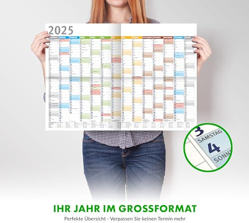 Din A2 Kalender, Wandkalender, Plakatkalender, (42 cm x 59,4 cm),Planer, Jahresplaner, Familien Planer, Büro, Arbeit, Schule, gefalzt
