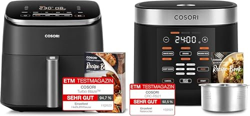 COSORI Heißluftfritteuse XXL Turbo Blaze, 6L Airfryer mit 5 Geschwindigkeitsstufen & Reiskocher, Multikocher mit 17 Programme