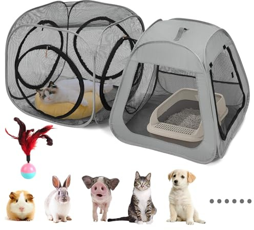 Tragbarer Katzenlaufstall, Trapez-Design für besseren Stand, faltbares Haustierzelt für drinnen und draußen, Laufstall, Outdoor-Katzenzelt, Katzenhäuser und Höhlen für Kätzchen, Katzen, Welpen und