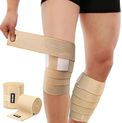 ONTYZZ Tutore Bendaggio Ginocchio 1 Paio Alta Elasticità Involucro Compressivo della Coscia per Sport Palestra Corsa Tozzo Allenamento Avvolgente Supporto per Vitelli Beige/180cm